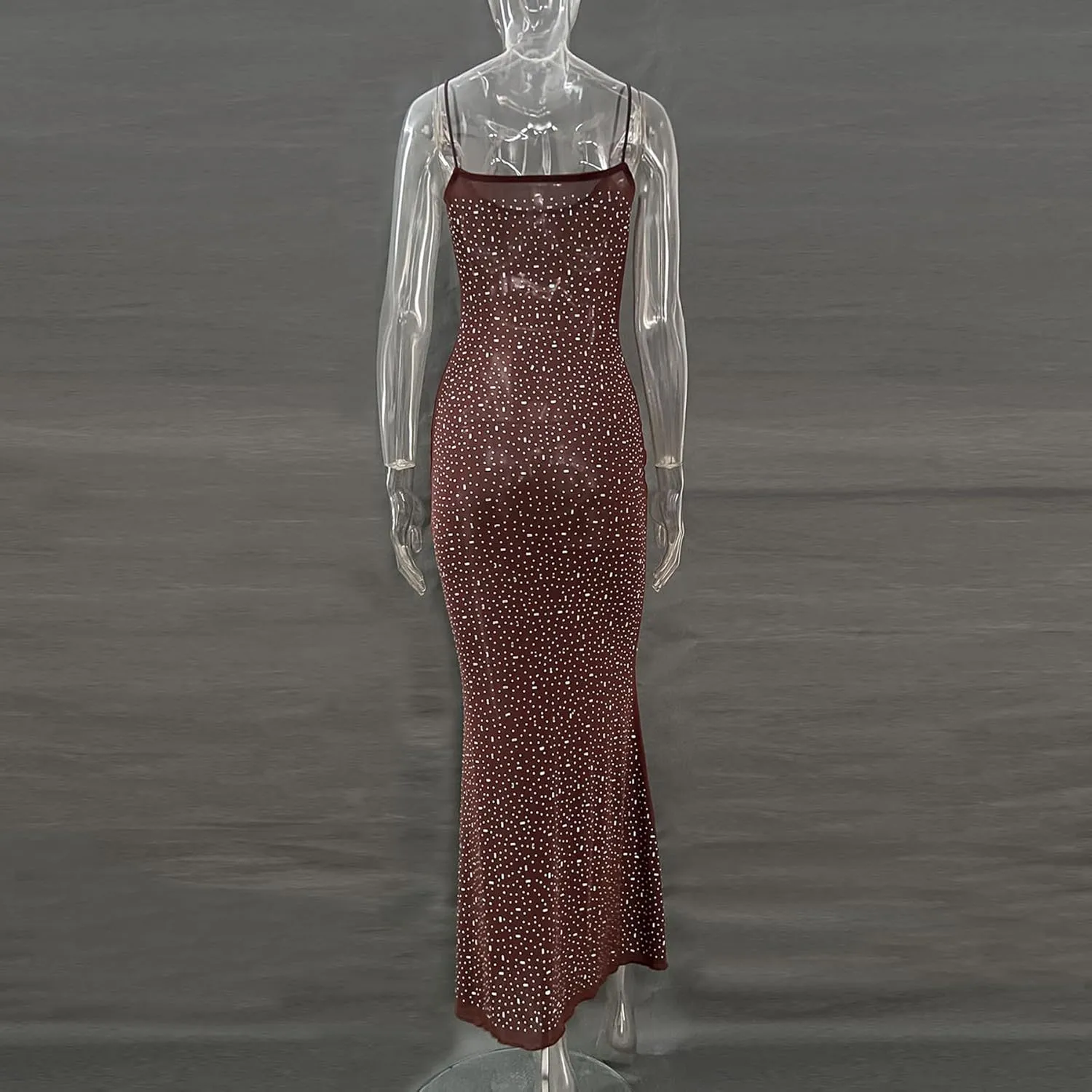 Women's Mesh Rhinestone Cover Up Dress Sparkle Beach Swimwear Coverups Shiny Crystal Sheer Maxi Dresses