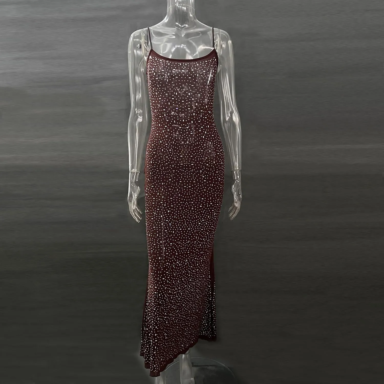 Women's Mesh Rhinestone Cover Up Dress Sparkle Beach Swimwear Coverups Shiny Crystal Sheer Maxi Dresses