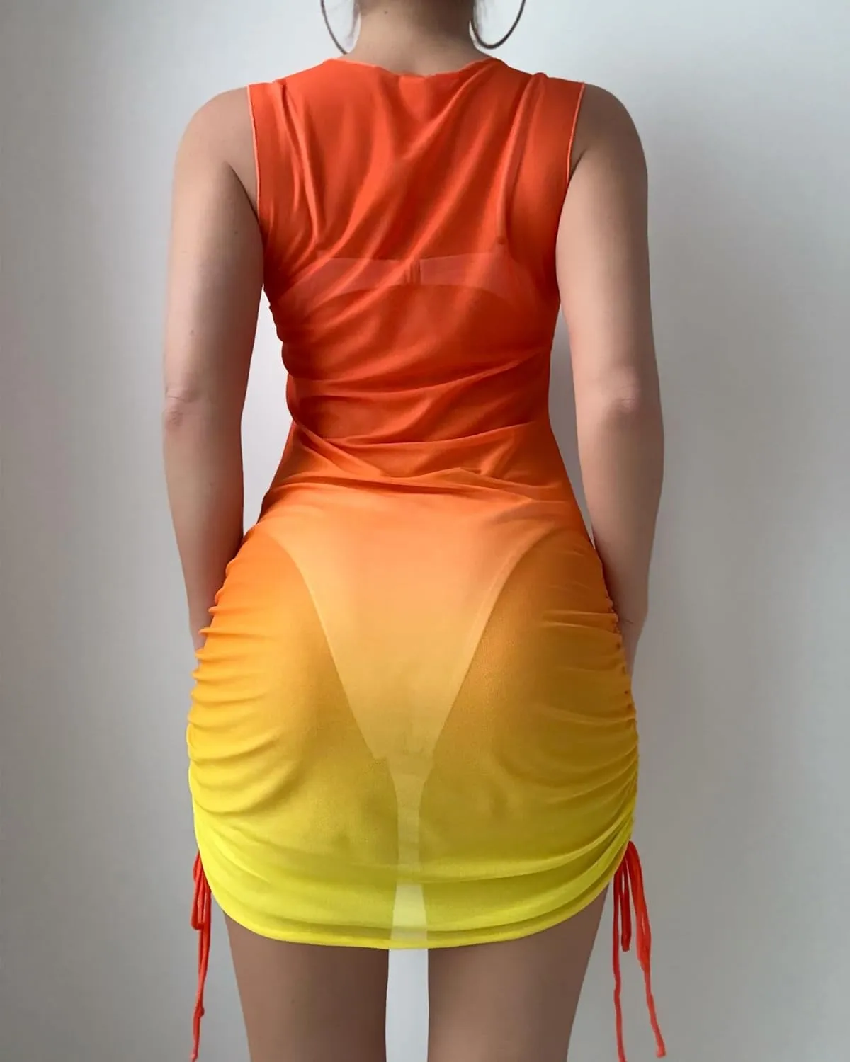ZAFUL Women Swimsuit Cover Up Dress Ombre Side Ties Sleeveless Sheer Mesh Bathing Suit Coverups Beach Dress